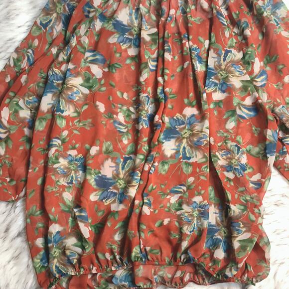 Bubble B Orange Floral Print Sheer Blouse Top 1XL - Picture 12 of 12